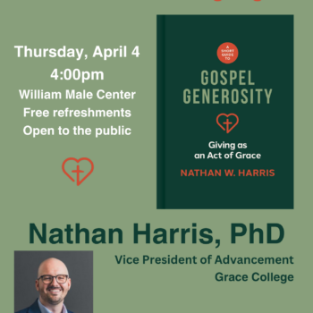 Join us at ý for the launch and signing event of Nathan Harris's book called Gospel Generosity: Giving as an Act of Grace.